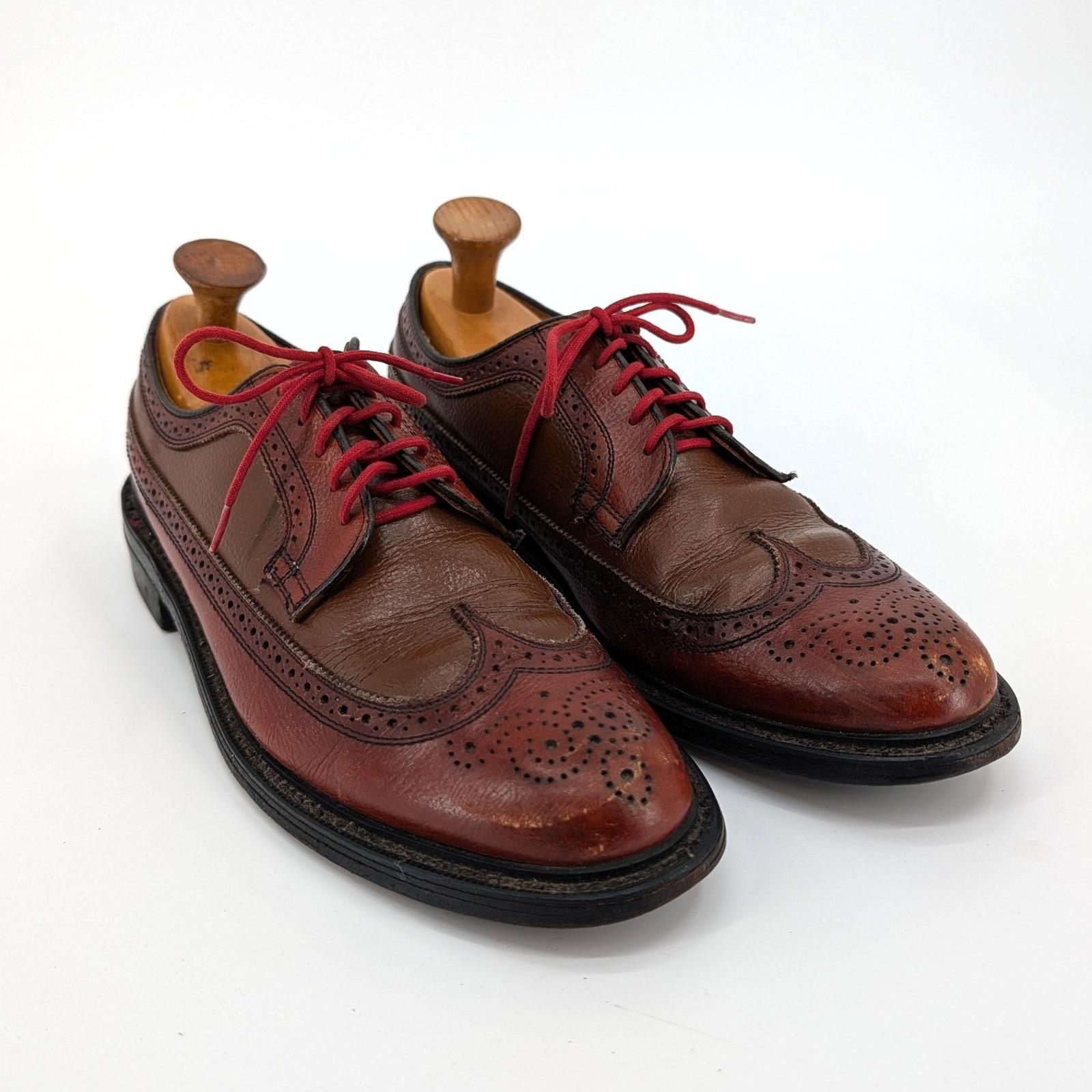 Vintage Stafford Longwing Derby Shoes 9.5 EEE Brogue Gunboat USA Made Vintage 1970s Brown Leather Wingtip Oxfords - Men main image 3