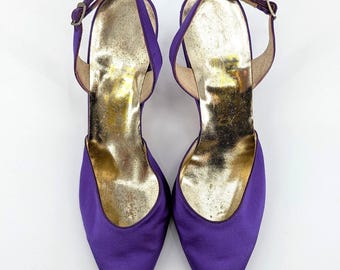 Salvatore Ferragamo Purple Satin Slingback Kitten Heels Size 8.5 B Made in Italy