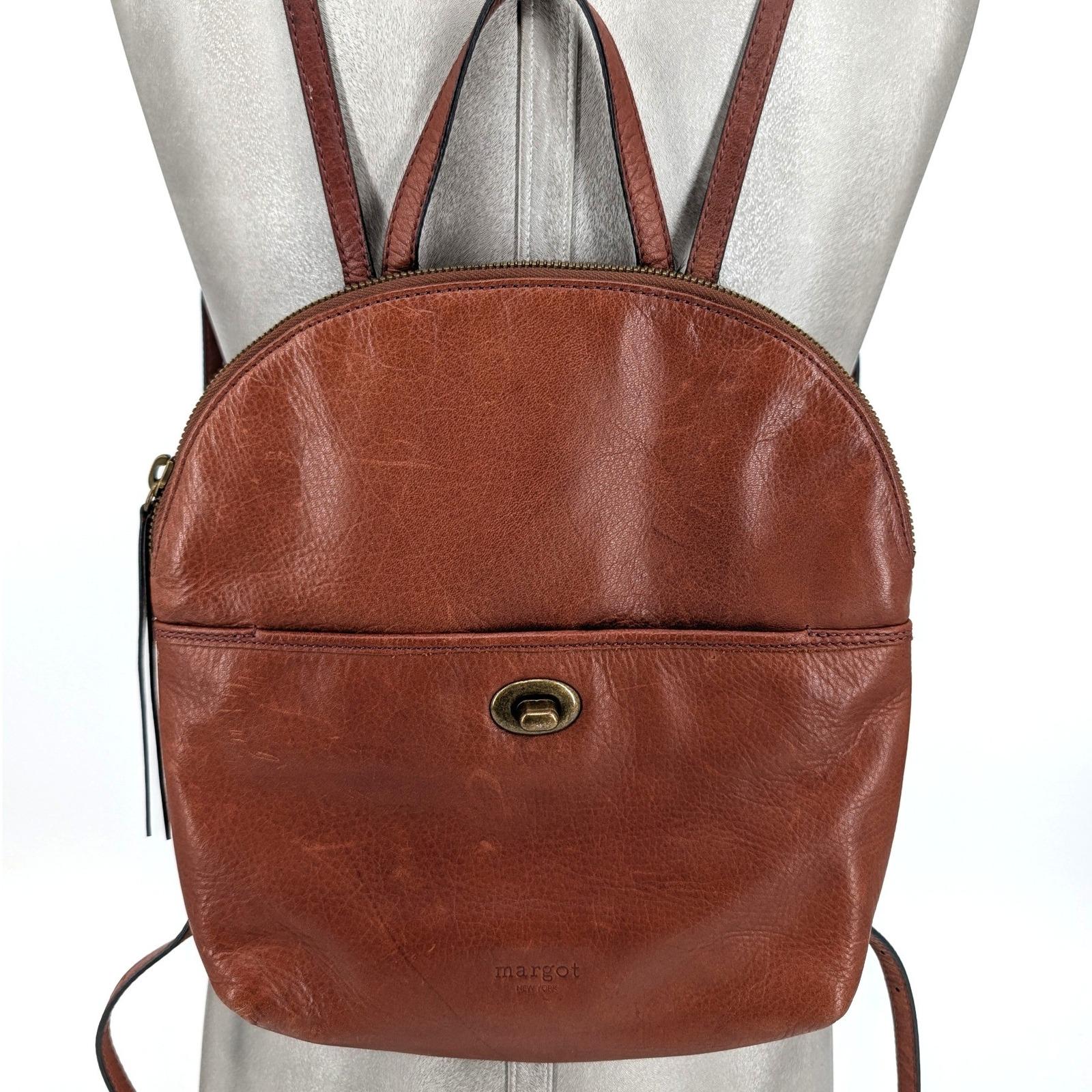 Margot Leather Backpack Cognac Brown Turn Lock Dome Bag  display picture 2