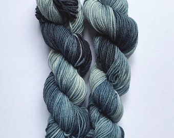 Black & Blue Hand Dyed DK weight yarn | Superwash Merino 8 ply yarn | 50g/137yd skein