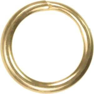 May include: A gold-colored metal ring, circular in shape. The ring has a smooth, polished surface and a slight sheen. The ring is a simple, elegant design, suitable for various craft projects or jewelry making. The ring's diameter is approximately 2 inches.