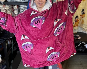 Anime Blanket Hoodie in Ryomen Sukuna Look – Comfy adult oversized blanket hoodie One Size Fits Most