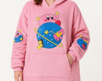 Anime Blanket Hoodie in Kirby Look – Comfy adult snug oversized blanket hoodie One Size Fits Most