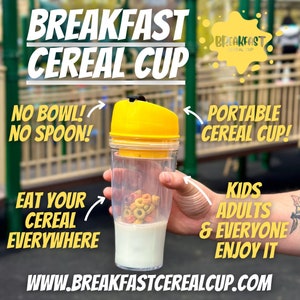 Taza de Cereal para Desayuno - Contenedor Portátil para Cereal y Leche - Desayuno Portátil - Cereal para Llevar - Desayuno Matutino - Botella de Agua para el Desayuno