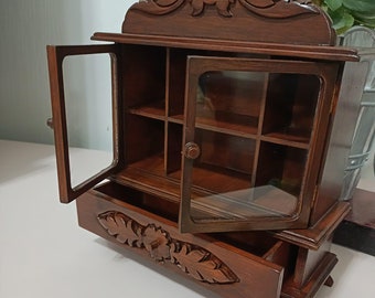 Victorian Style Wooden Display Cabinet: Dollhouse Collection Piece