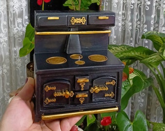 Miniatur-Herd Aus Birke Für Puppenhäuser 1:12 – Schwarz, Detailreich & Langlebig Für Kreative Deko-Projekte