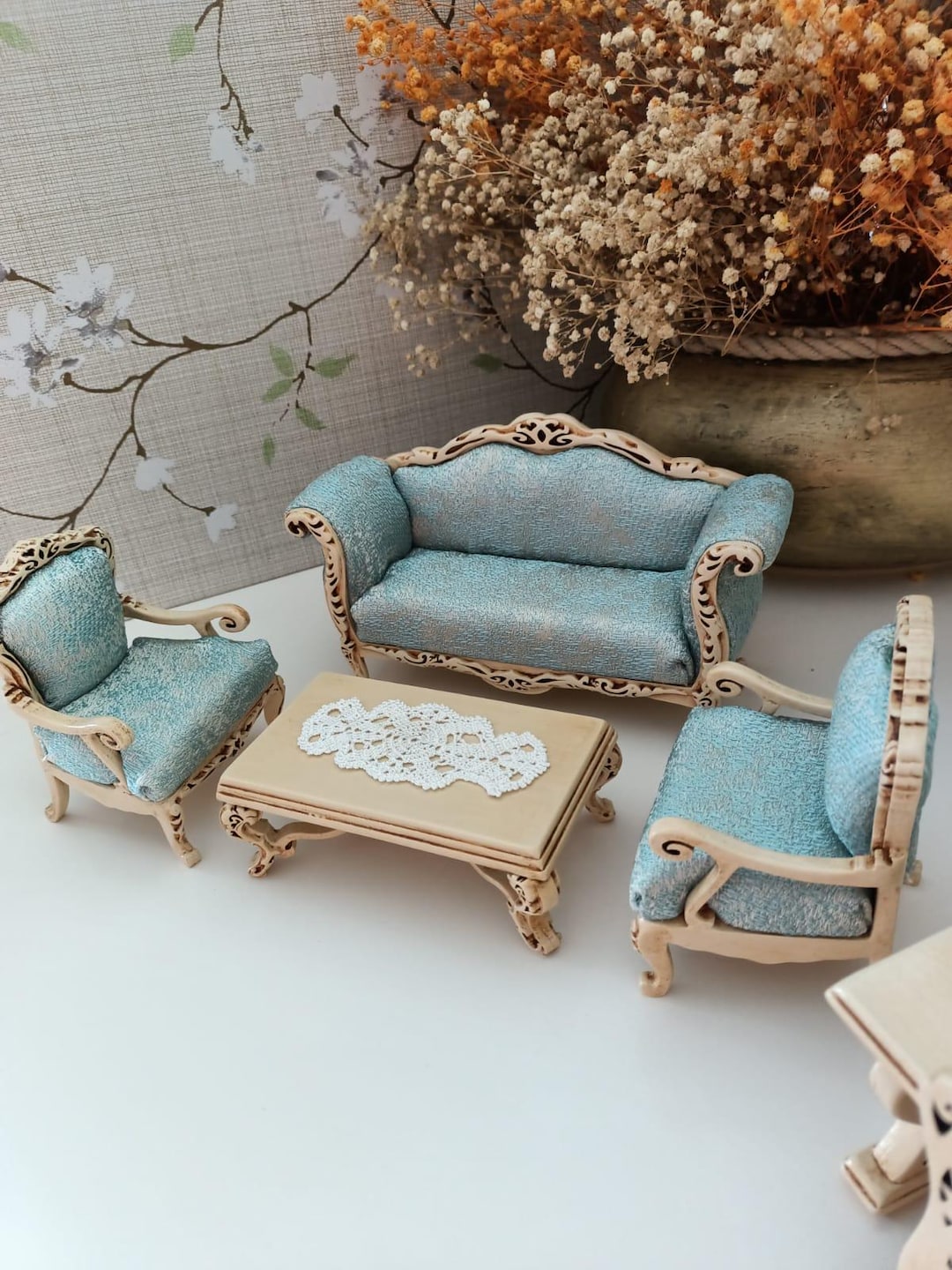 Miniature Living Room, Armchairs and Coffee Table, 1:12 Scale ... - Miniature Living Room Furniture Designs
