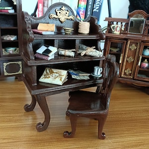 Miniature Dollhouse Office Desk, 1.12 Vintage Work Desk and Chair, Miniature Dollhouse Desk, Miniature Furniture, Dollhouse Furniture