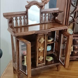 Wooden Victorian Style Miniature Display Cabinet, Dollhouse Miniature, Dollhouse Wooden Furniture, Antique Look, Collectible Piece