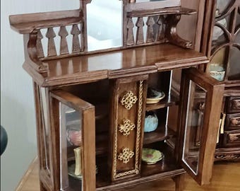 Wooden Victorian Style Miniature Display Cabinet, Dollhouse Miniature, Dollhouse Wooden Furniture, Antique Look, Collectible Piece