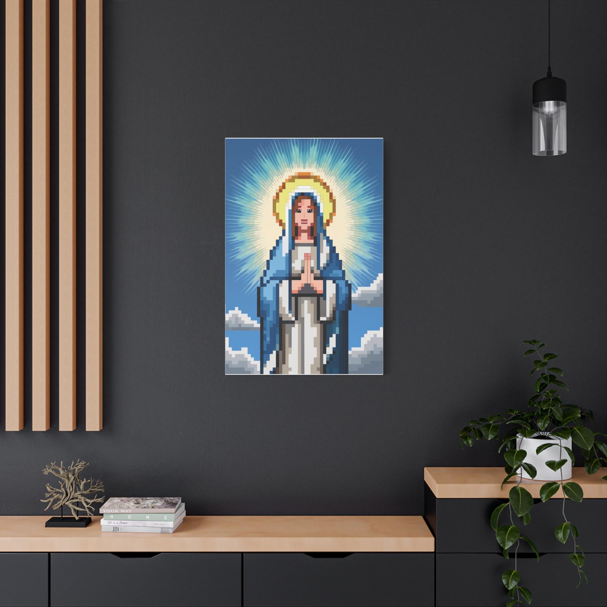 Canvas Art Print, Religious Wall Decor, Catholic Mother Mary Pixel