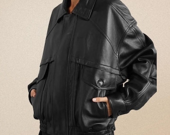 ヴィンテージ ブラックレザー ボンバージャケット - Etsy 日本