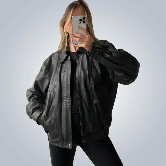 Women's Oversized Sheepskin Leather Bomber Jacket | YKK Zipper