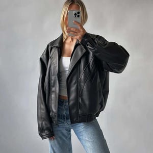 Veste en cuir noir femme des années 90 Style vintage surdimensionné mode veste en cuir veste en cuir véritable veste dames classique cadeau pour elle