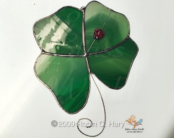 Clover  Ladybug Handmade Stained Glass Suncatcher