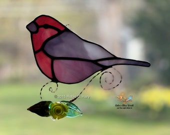 Purple Finch Handmade Stained Glass Suncatcher