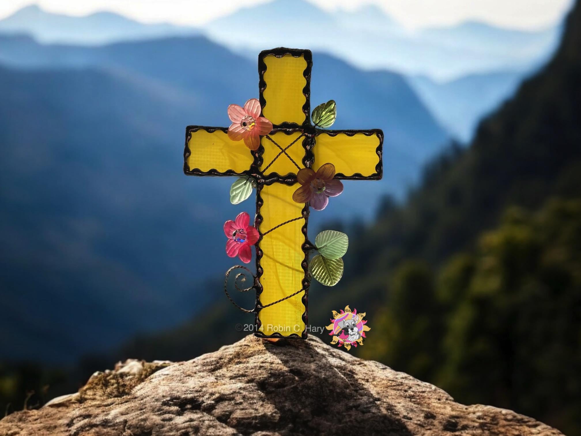 【Rosen Kreuz】CUSTOM PIERCE SHADES Cross Handmade Stained Glass and Lucite Flowers - Etsy