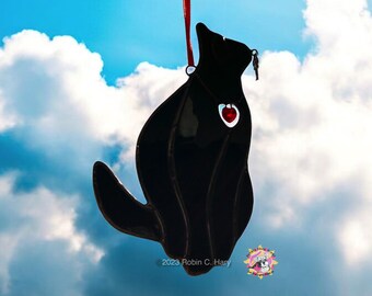 Black Cat Handmade Genuine Stained Glass Suncatcher/ Key To My Heart/ Cat Lover Gift