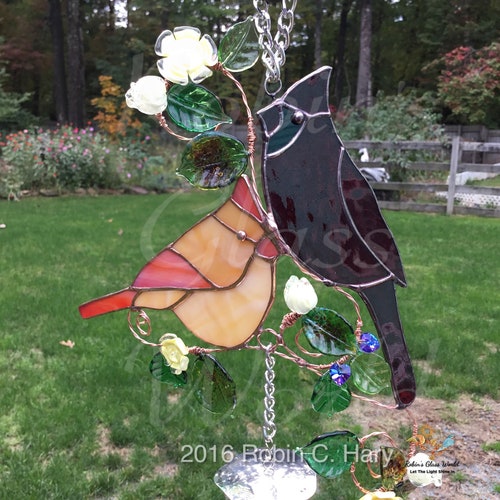 Perched Cardinal Custom Made Stained Glass Night Light Wind Etsy