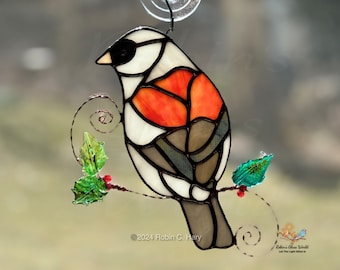 Dark Eyed Junco grey-headed Handmade Stained Glass Suncatcher