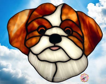 Shih-Tzu Handmade Genuine Stained Glass Suncatcher, Dog Lover Gift, Pet Memorial
