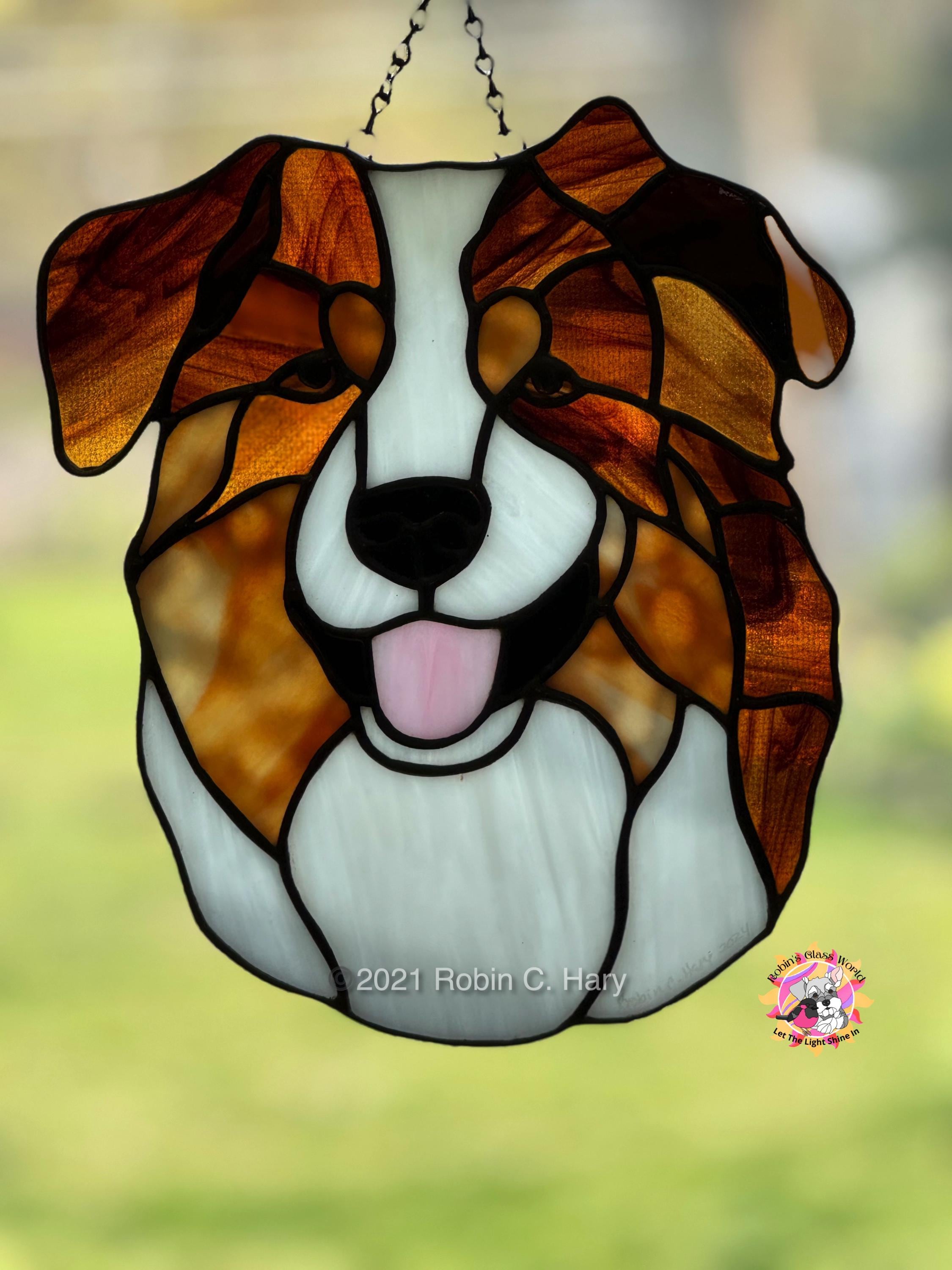 Australian Shepherd Handmade Genuine Stained Glass Suncatcher, Dog
