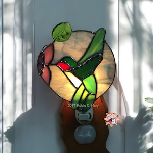 Hummingbird Handmade Stained Glass Night Light