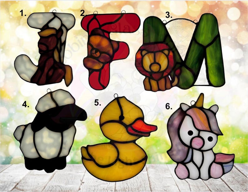 Baby Animals representing birth months. January- Horse, February- Bear, March-Lion, April- Lamb, May- Duckling, June- Unicorn.