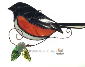 Eastern Towhee Handmade Stained Glass Suncatcher