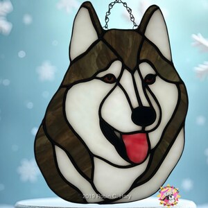 Siberian Husky Suncatcher- Charcoal/White with brown eyes and white face- Special order. Please message me before placing your order.