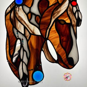 Spirit Horse suncatcher- Brown- on light box, light on.