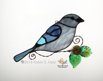 Blue-gray Tanager Handmade Stained Glass Suncatcher