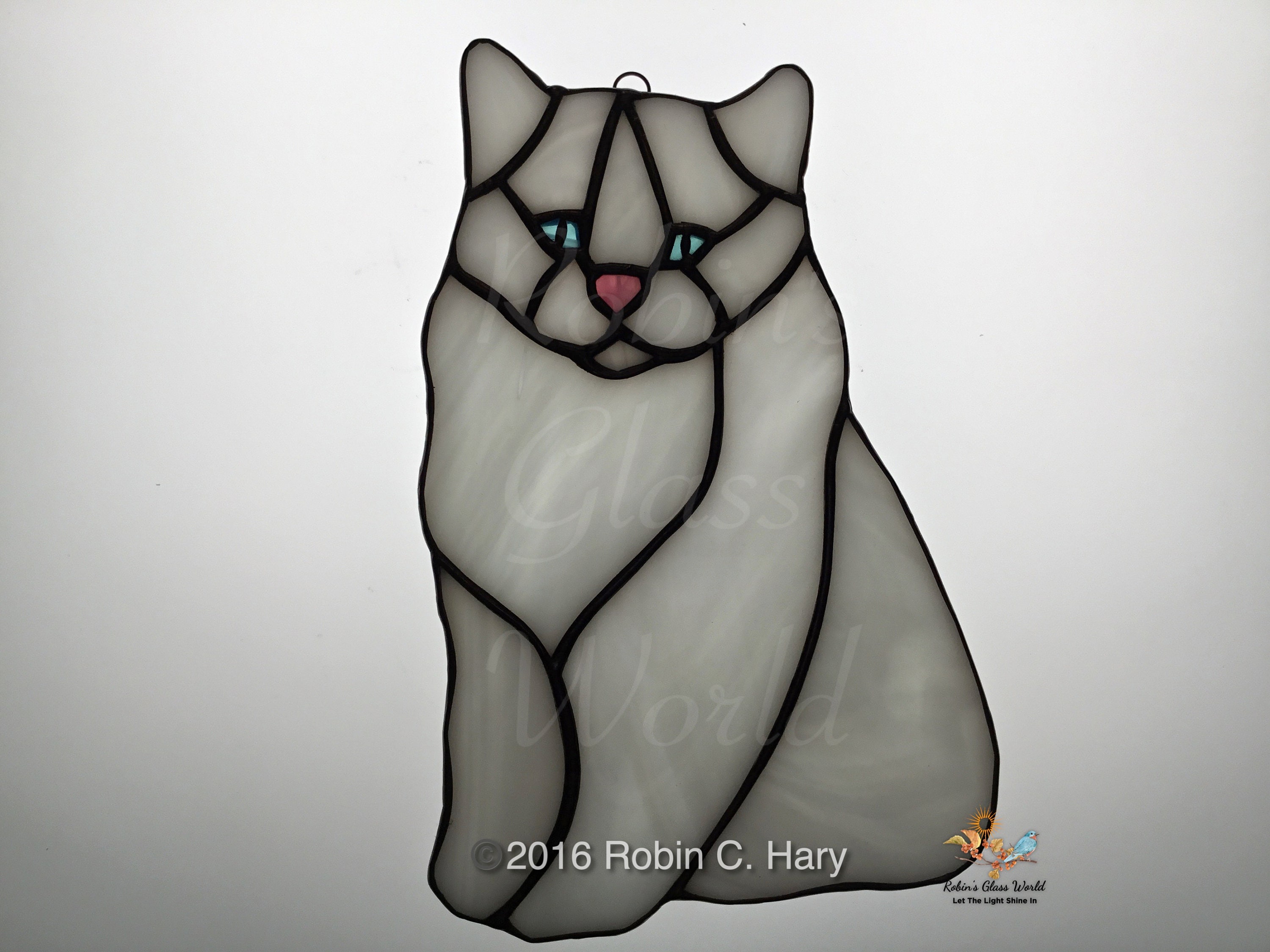 White Cat In Hatbox Suncatcher 