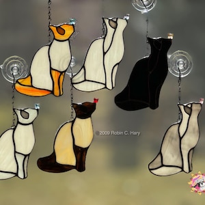 Cat with Crystal Butterfly Stained Glass Suncatcher