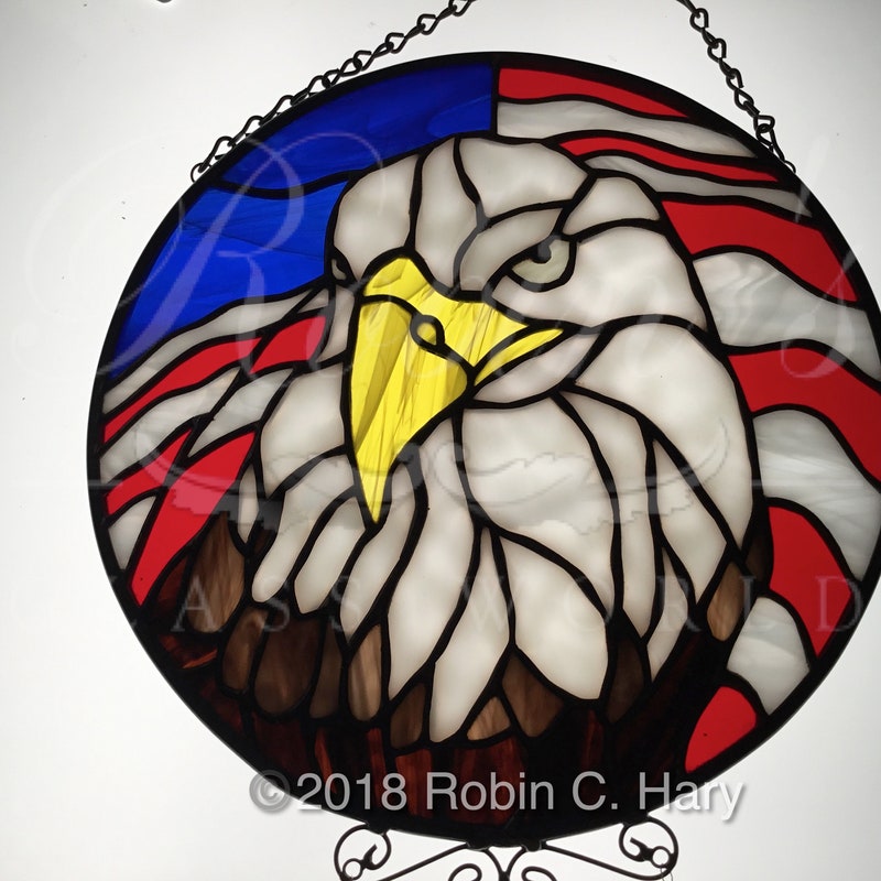 American Flag Bald Eagle Glass Window Suncatcher Patriotic Wildlife Decor 