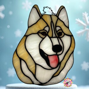 Siberian Husky Suncatcher- Cream and white with brown eyes.
