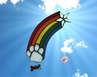 Rainbow Bridge Handmade Stained Glass Suncatcher, Pet Memorial, Genuine Art Glass