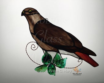 Red Tailed Hawk Handmade Stained Glass Suncatcher