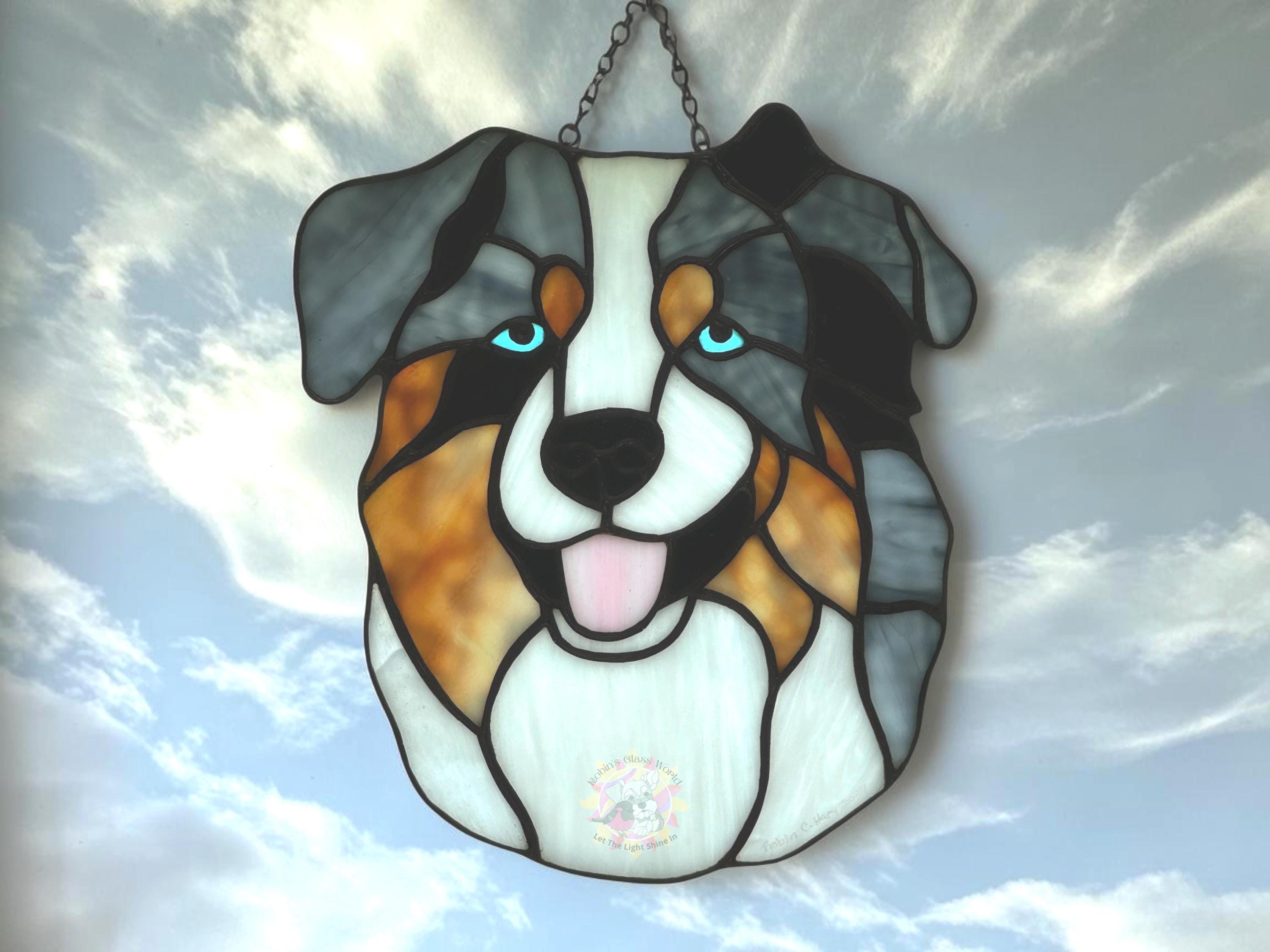 Australian Shepherd Handmade Genuine Stained Glass Suncatcher, Dog