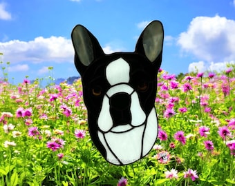 Boston Terrier Handmade Genuine Stained Glass Suncatcher, Dog Lover Gift, Pet Memorial