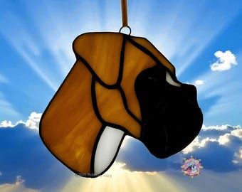 Adorno de vitral de bóxer hecho a mano – Regalo para amantes de los perros