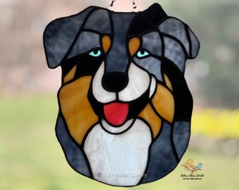 Australian Shepherd Handmade Stained Glass Suncatcher