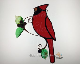 Spring Cardinal Handmade Stained Glass Suncatcher