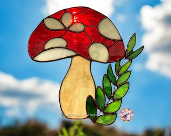 Mushroom Handmade Genuine Stained Glass Suncatcher/ Myistical Gifts