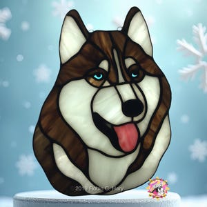 Siberian Husky Suncatcher- Brown and White with blue eyes.