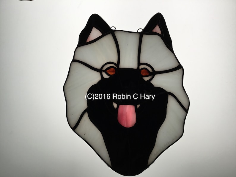 Keeshond Stained Glass Suncatcher Dog Memorial Original and Exclusive Design Handmade Glass Dog