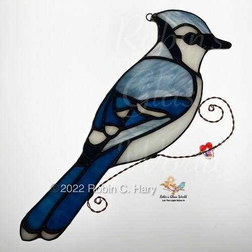 Blue Jay Handmade Stained shops Glass Suncatcher