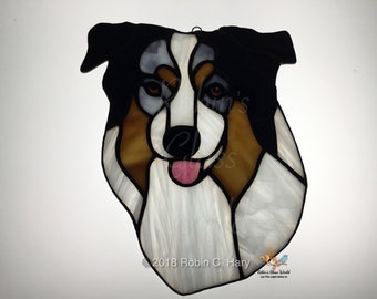 Miniature American Shepherd Handmade Stained Glass Suncatcher