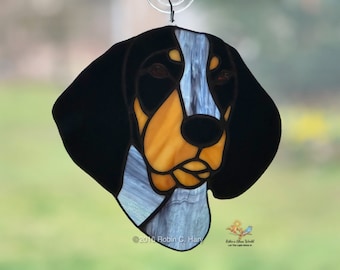 Bluetick Coonhound Handmade Stained Glass Suncatcher