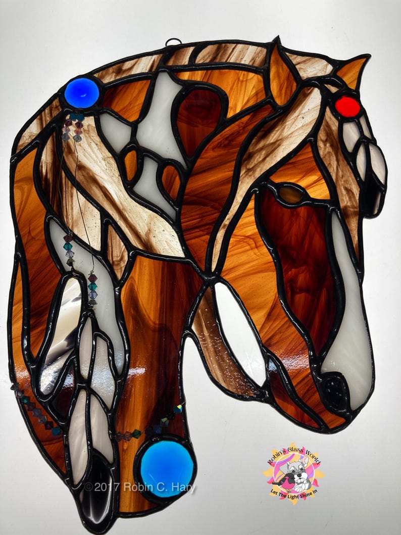 Spirit Horse suncatcher- Brown- on light box, light on.